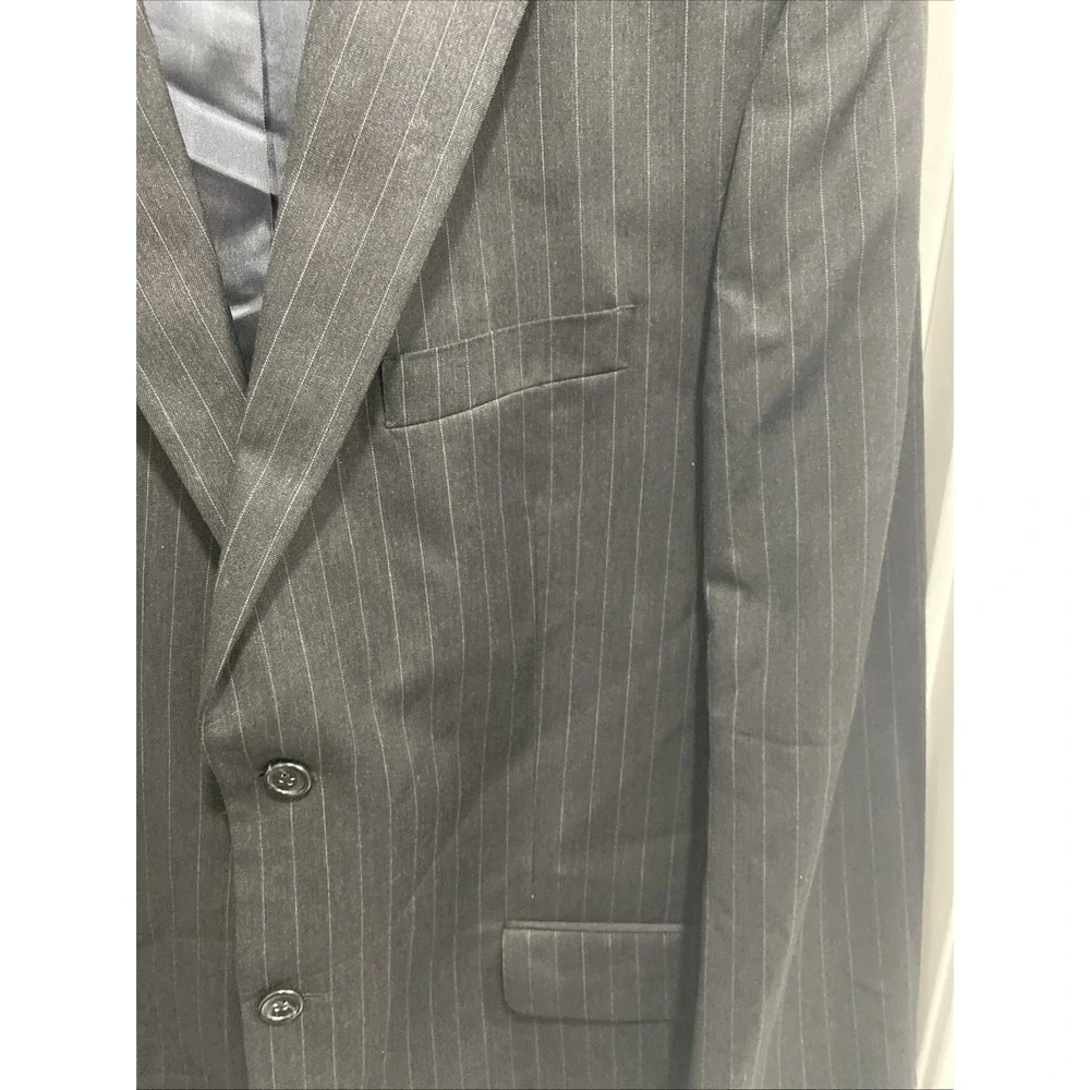 Jones of New York Mens Suit Black Pin Stripe‎ Wool Coat Size 42R Pants Read